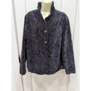 Vintage Paisley Velvet Jacket Women's Button Up Collar Blue Purple Green M